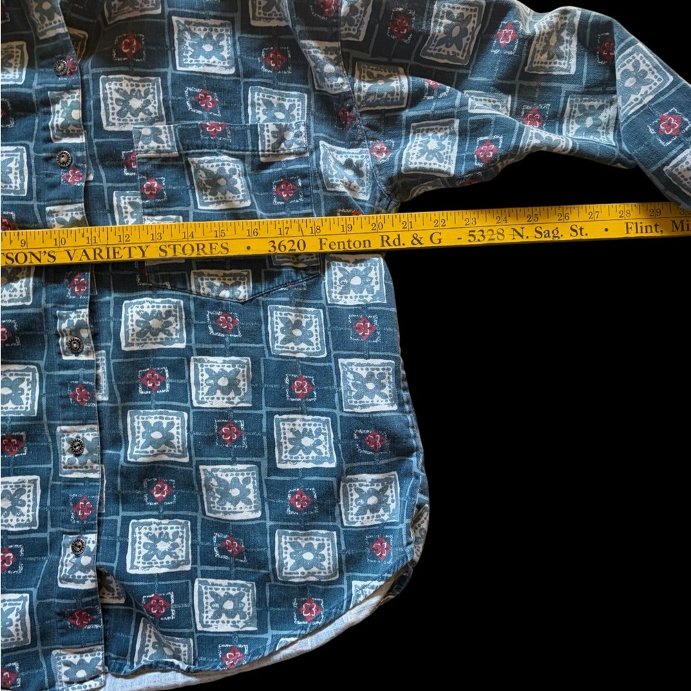 90’s Button Down Blue Patterned Shirt - image 5